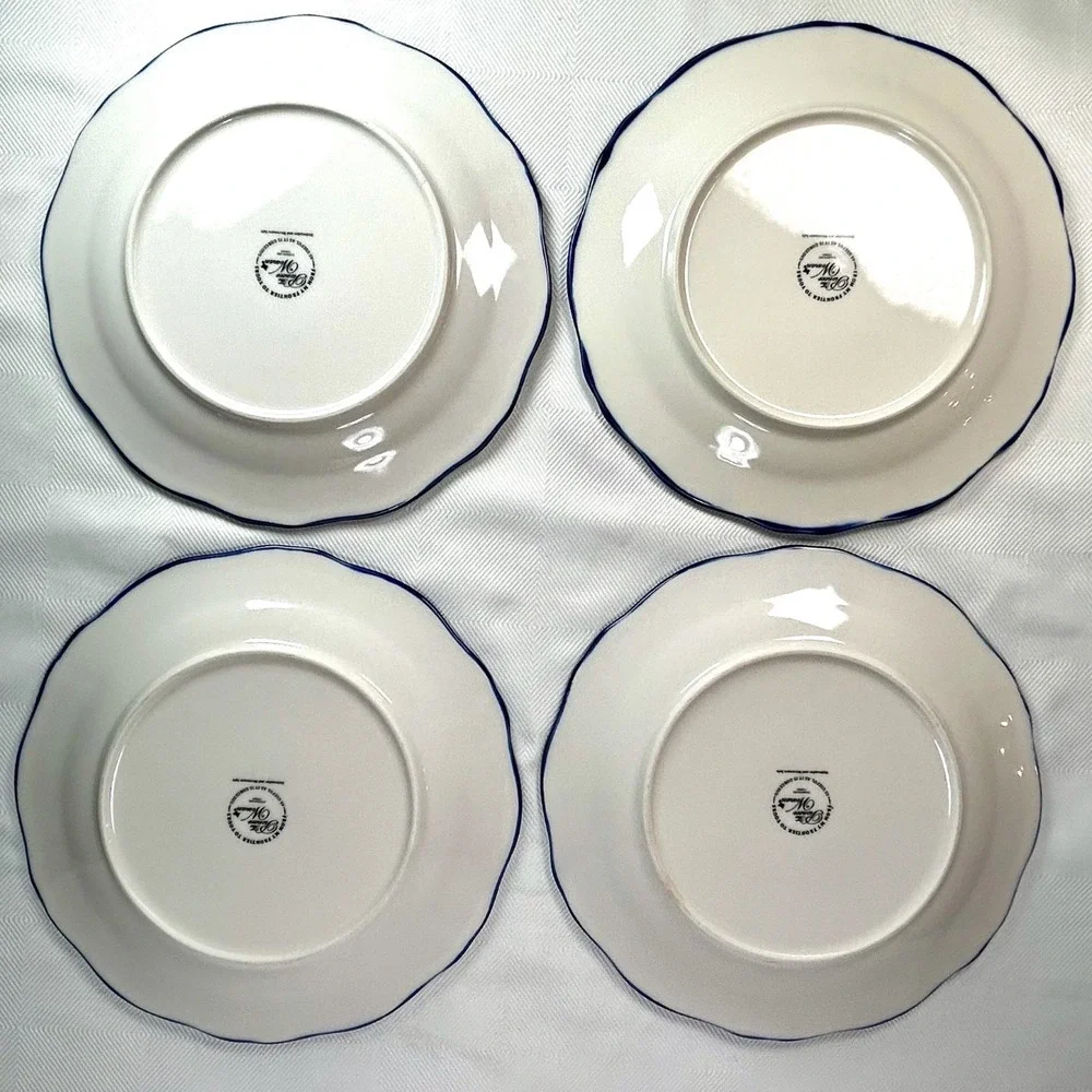 Set Of 4 Pioneer Woman Heritage Floral 10.25 Dinner Plate Cobalt Blue Red Flower